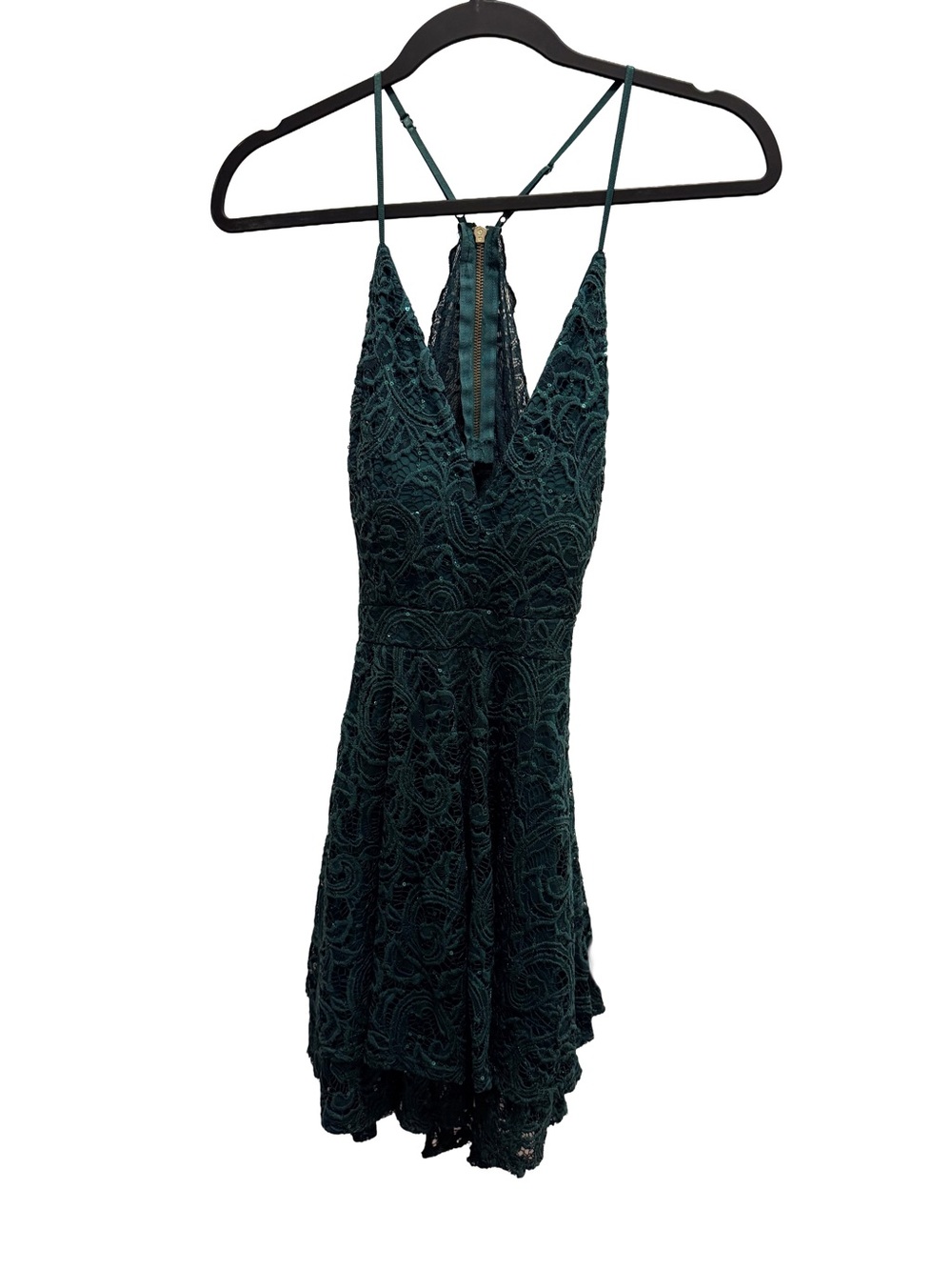 Honey and Rosie Green Lace Sequin Halter Dress Size Medium